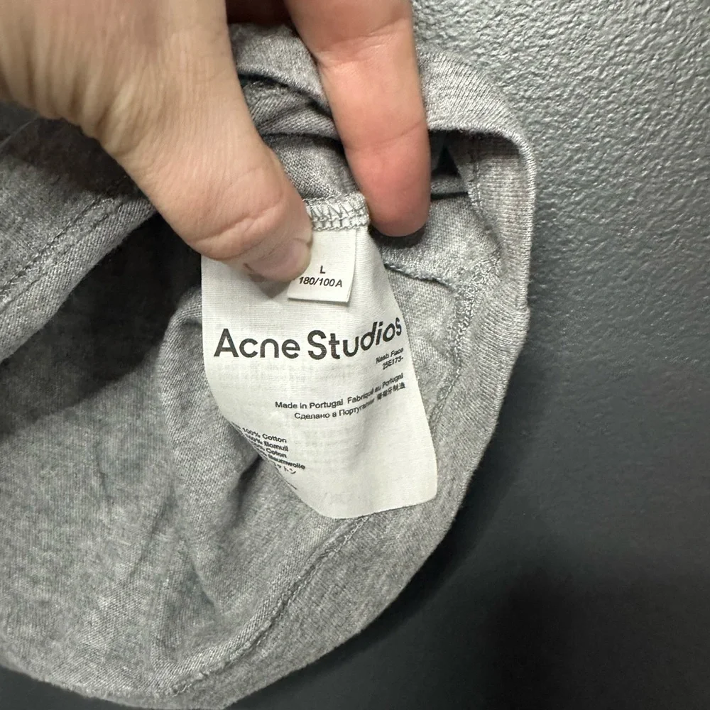 NEW Acne Studios Nash Logo Appliquéd Cotton-Jersey T-Shirt Grey L - Picture 3 of 5